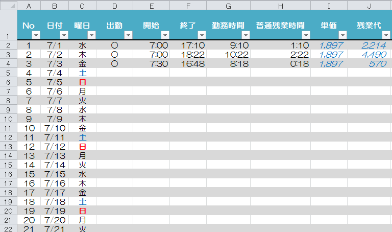 Excelでhour関数 Minute関数を利用して残業時間を計算する 税理士かわべのblog