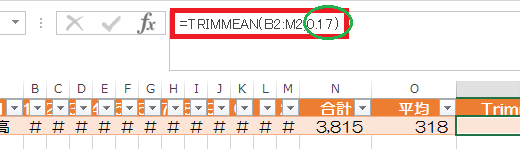 Excelで売上高が極端に異なる2ヶ月間を除いて平均を算出するTRIMMEAN関数を利用する