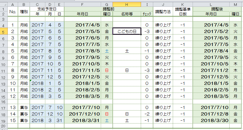 Excelを利用して給与支払予定日の土日チェック J Musu No Blog