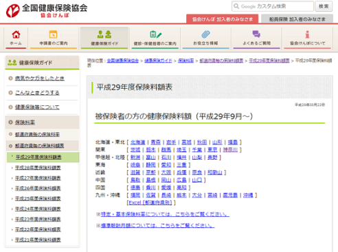 h2909_協会けんぽ保険料額表のサイトの画像