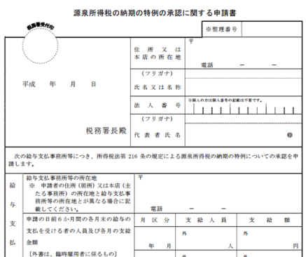 h29_個人事業主開業時届出申請_源泉所得税納期特例申請の画像