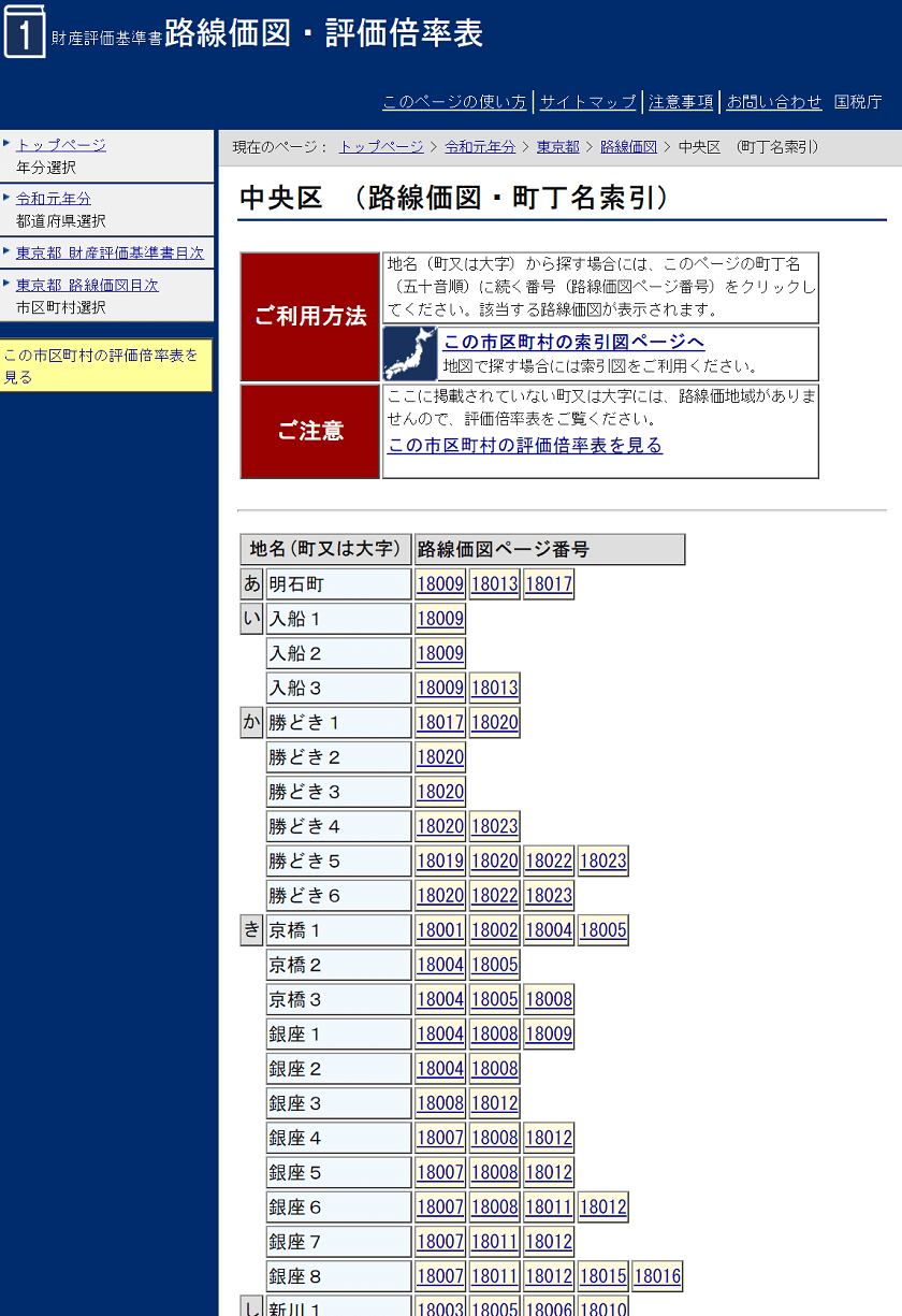 令和元年-路線価図・評価倍率表-東京都中央区